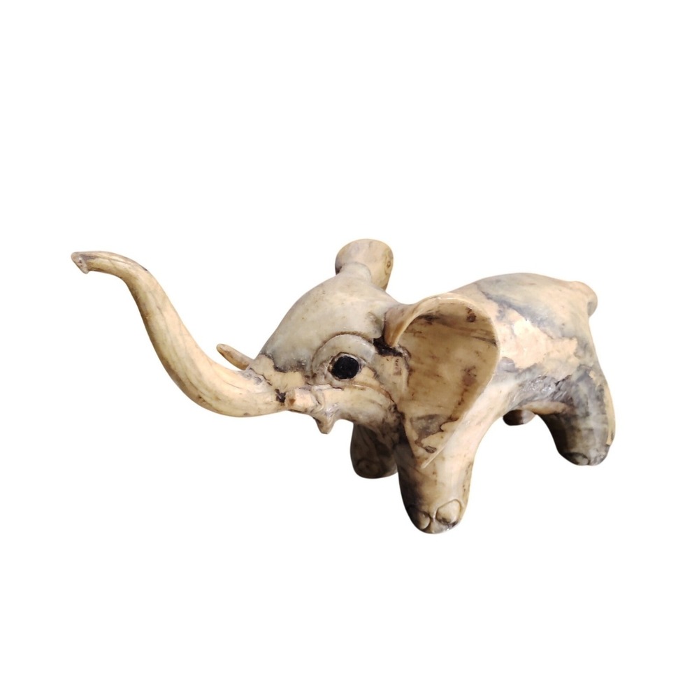 Vintage 60's Hand Carved‎ Burl Crushed Oyster Elephant Trunk Up Good Luck Decor